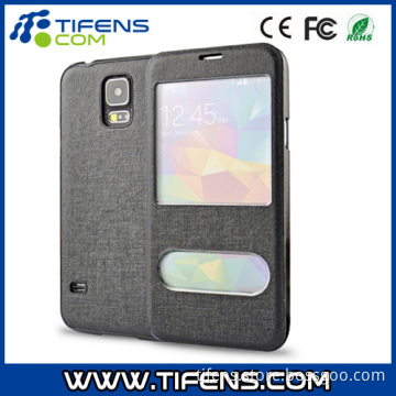 Flip-Open PU Leather Phone Case with Dual Display Hole for Samsung Galaxy S5